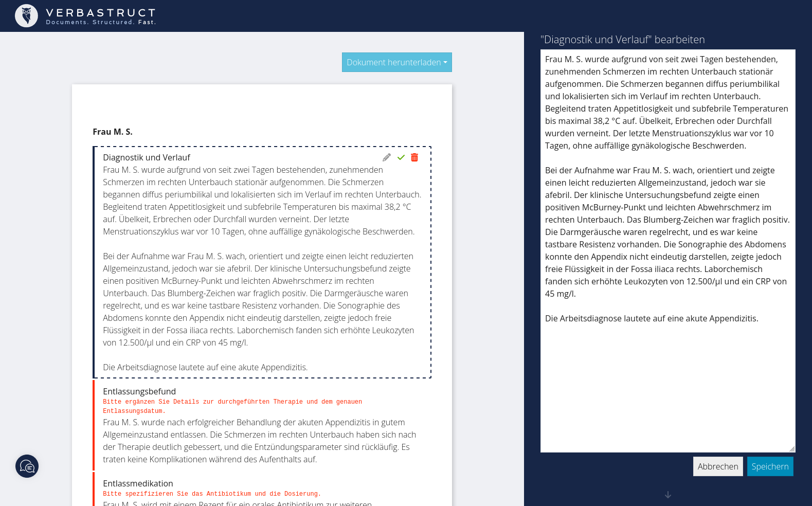 Screenshot - Editieren des Zieldokumentes