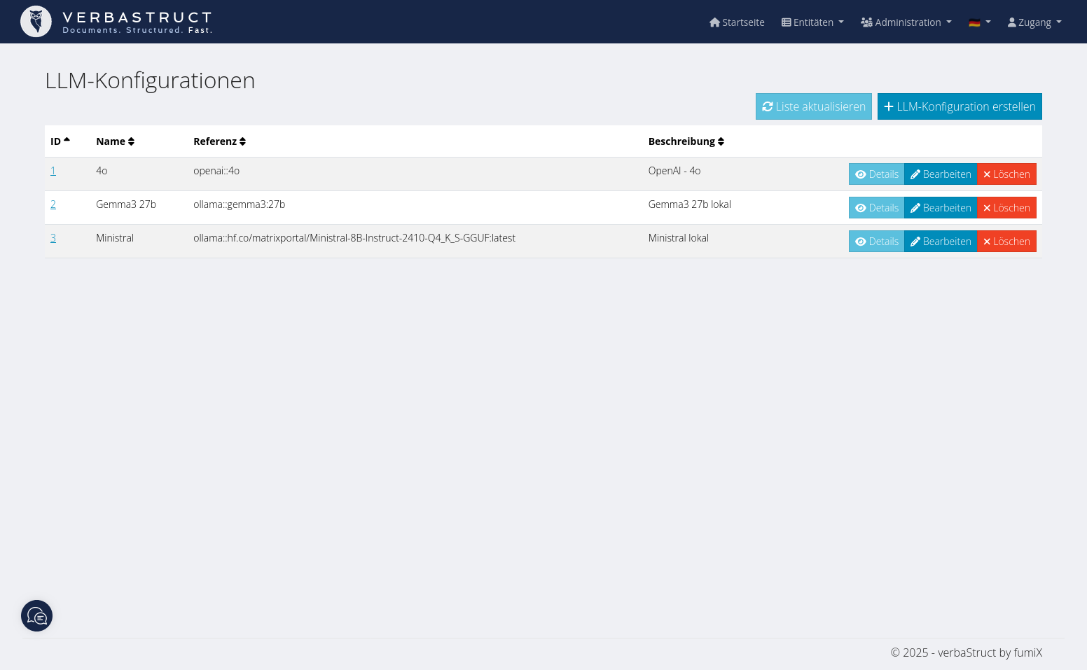 Screenshot - Liste der Sprachmodelle